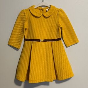 Janie and Jack Yellow Textured Dress with Brown Belt